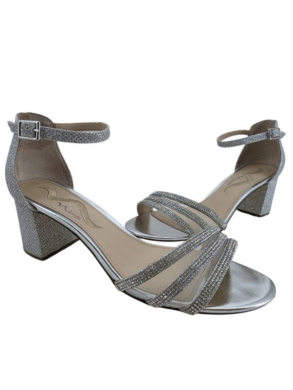 Nina Metallic Silver Dream Block Heels Women's Size 8 Homecoming Dance